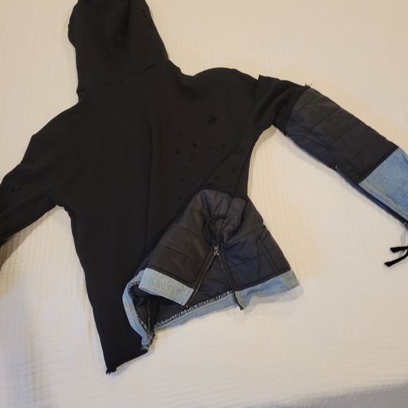 CAARA Distressed Denim and Black Sweatshirt with Zipper Accents - Picture 5 of 9